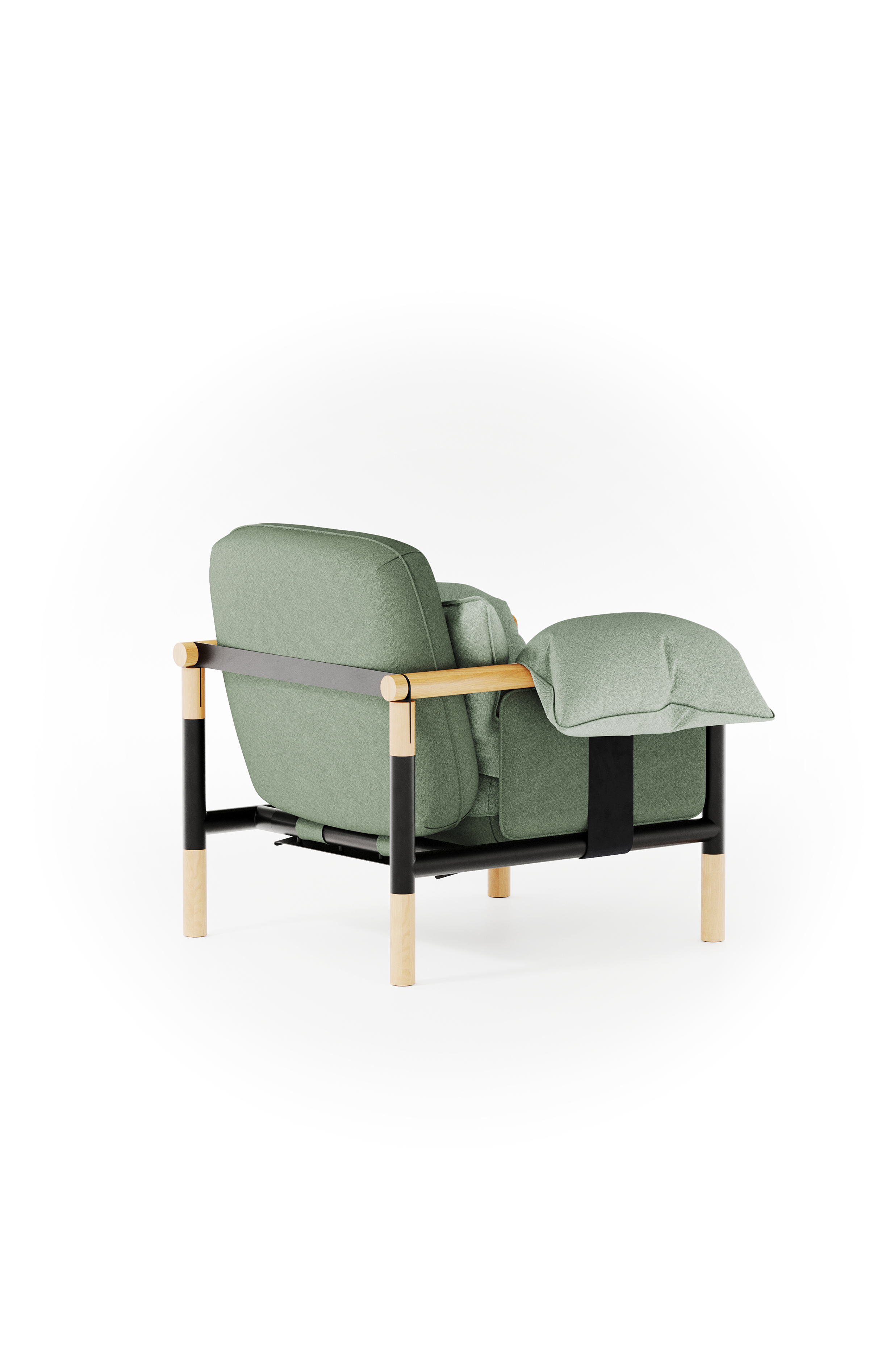 Susy Standard armchair in Gaia green fabric, ash wood frame — upholstered living room chair | Susy Space