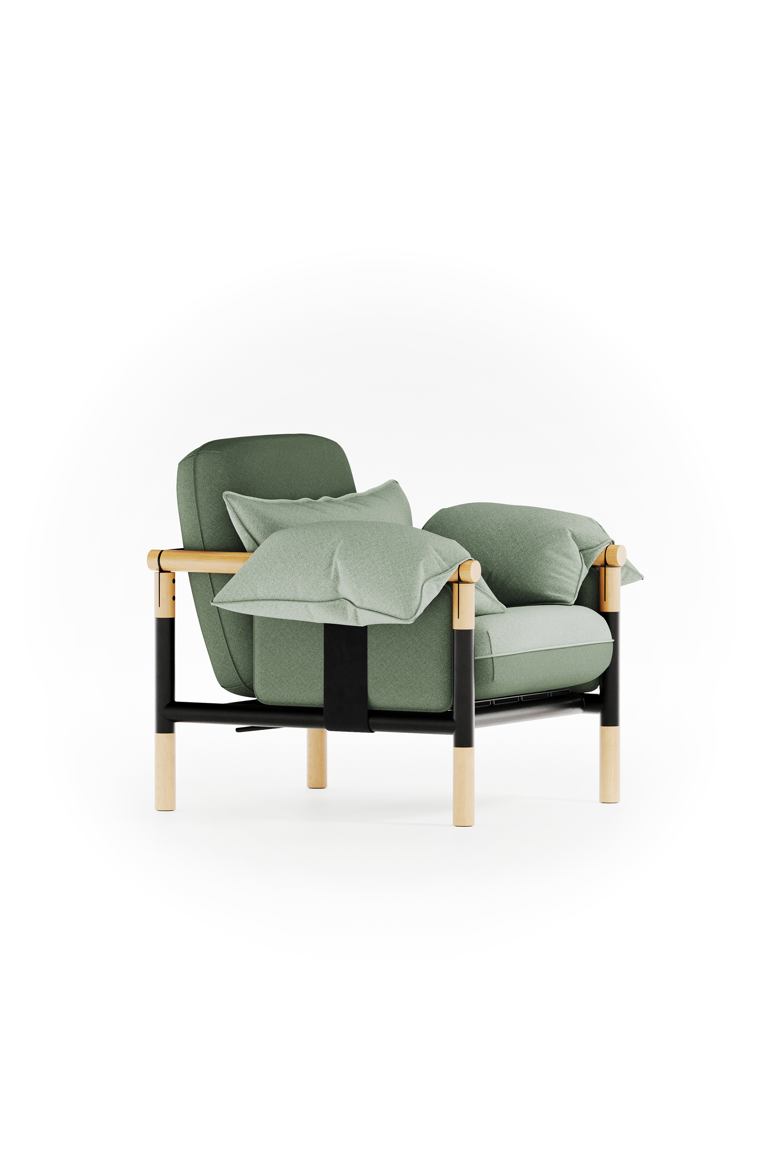 Susy Standard armchair in Gaia (green) fabric, ash wood frame — upholstered living room chair | Susy Space