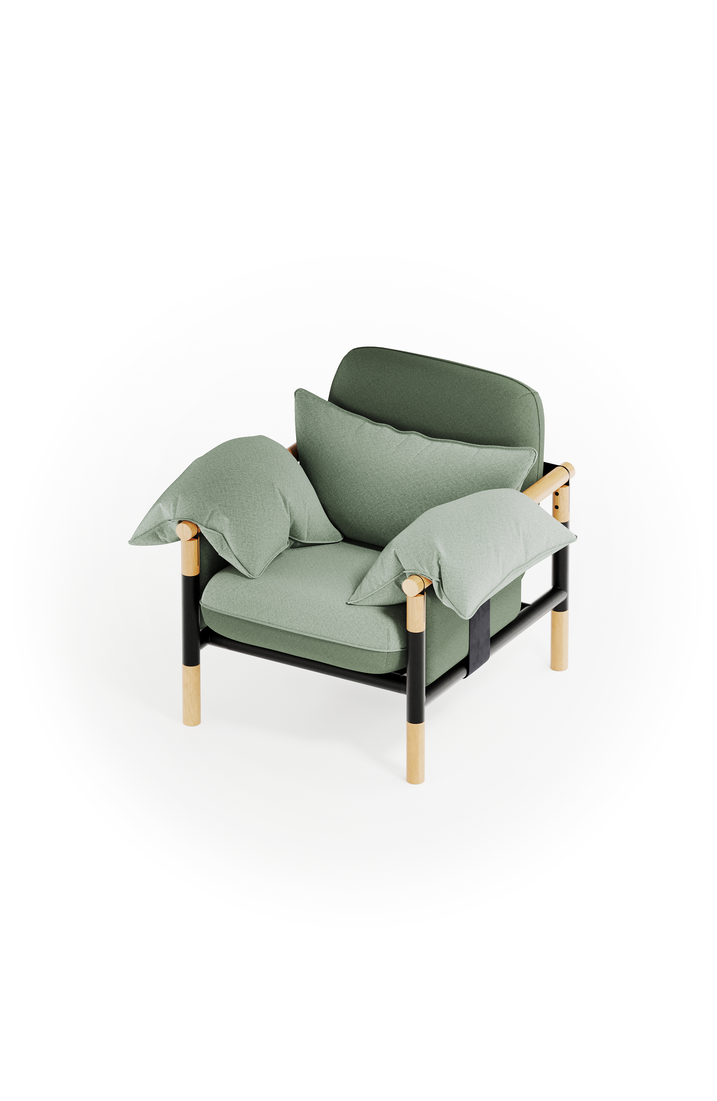 Susy Standard armchair in Gaia (green) fabric, ash wood frame — upholstered living room chair | Susy Space