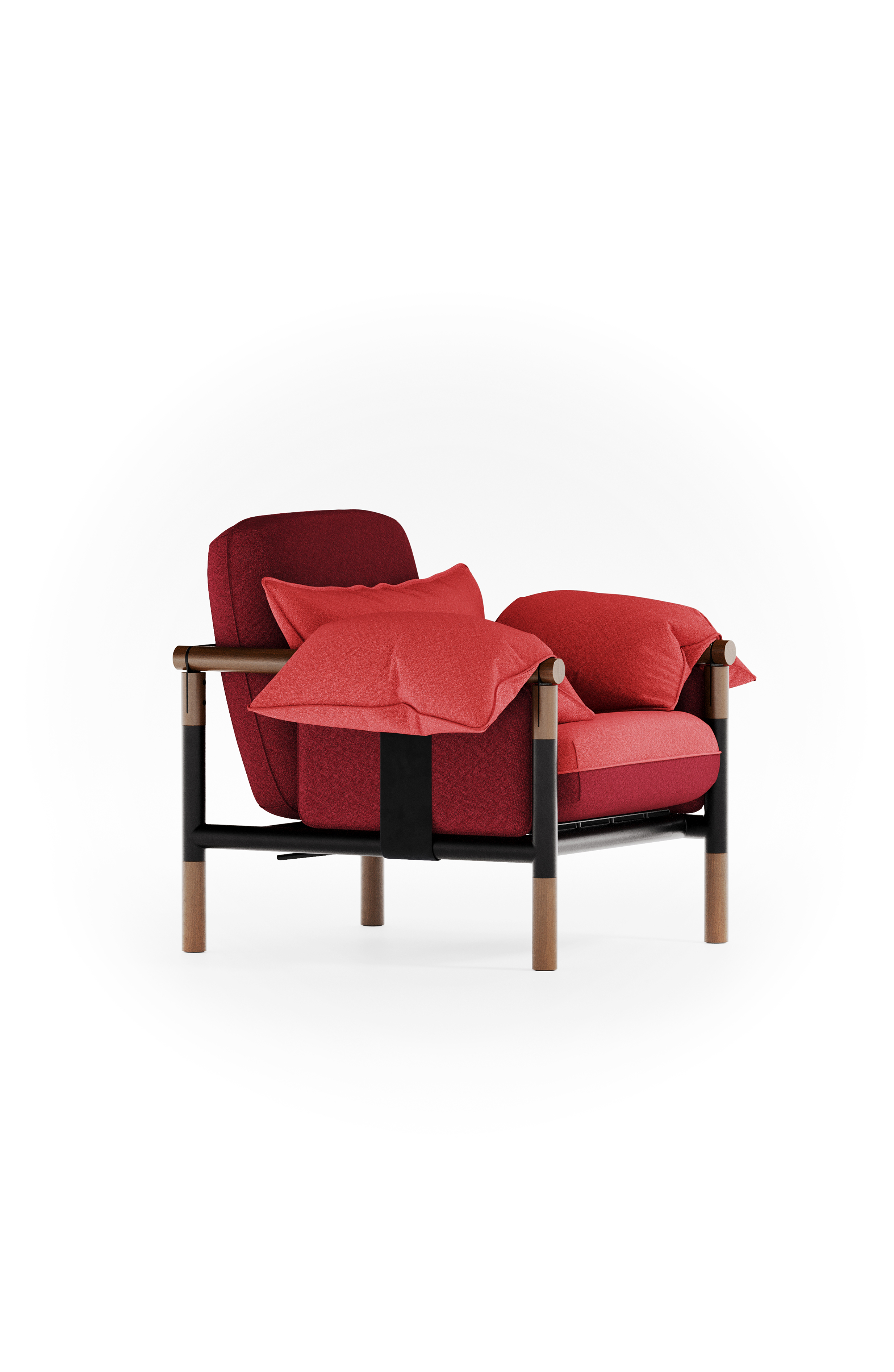 Susy Standard armchair in Ember (red) fabric, ash wood frame — upholstered living room chair | Susy Space