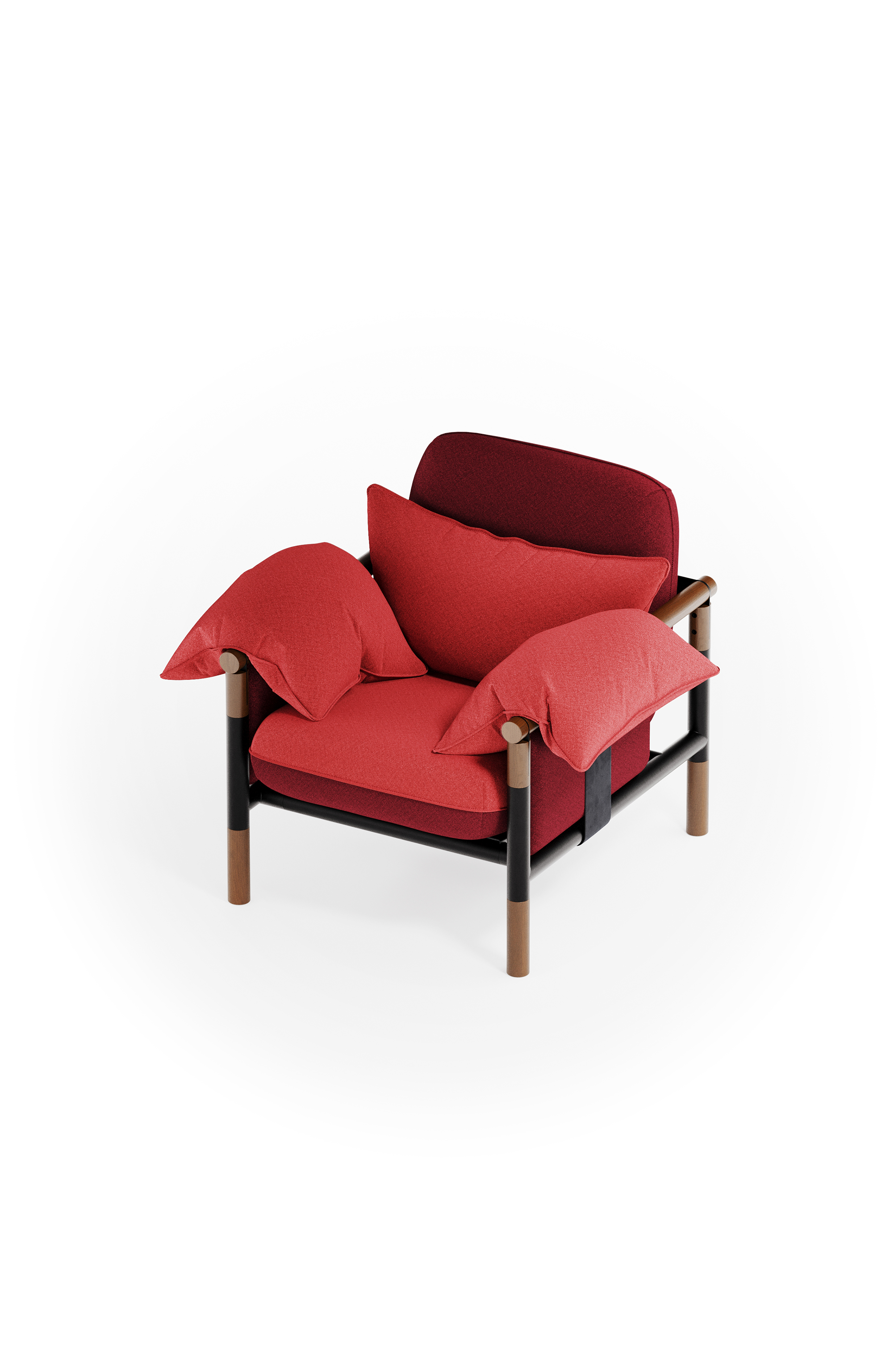Susy Standard armchair in Ember (red) fabric, ash wood frame — upholstered living room chair | Susy Space