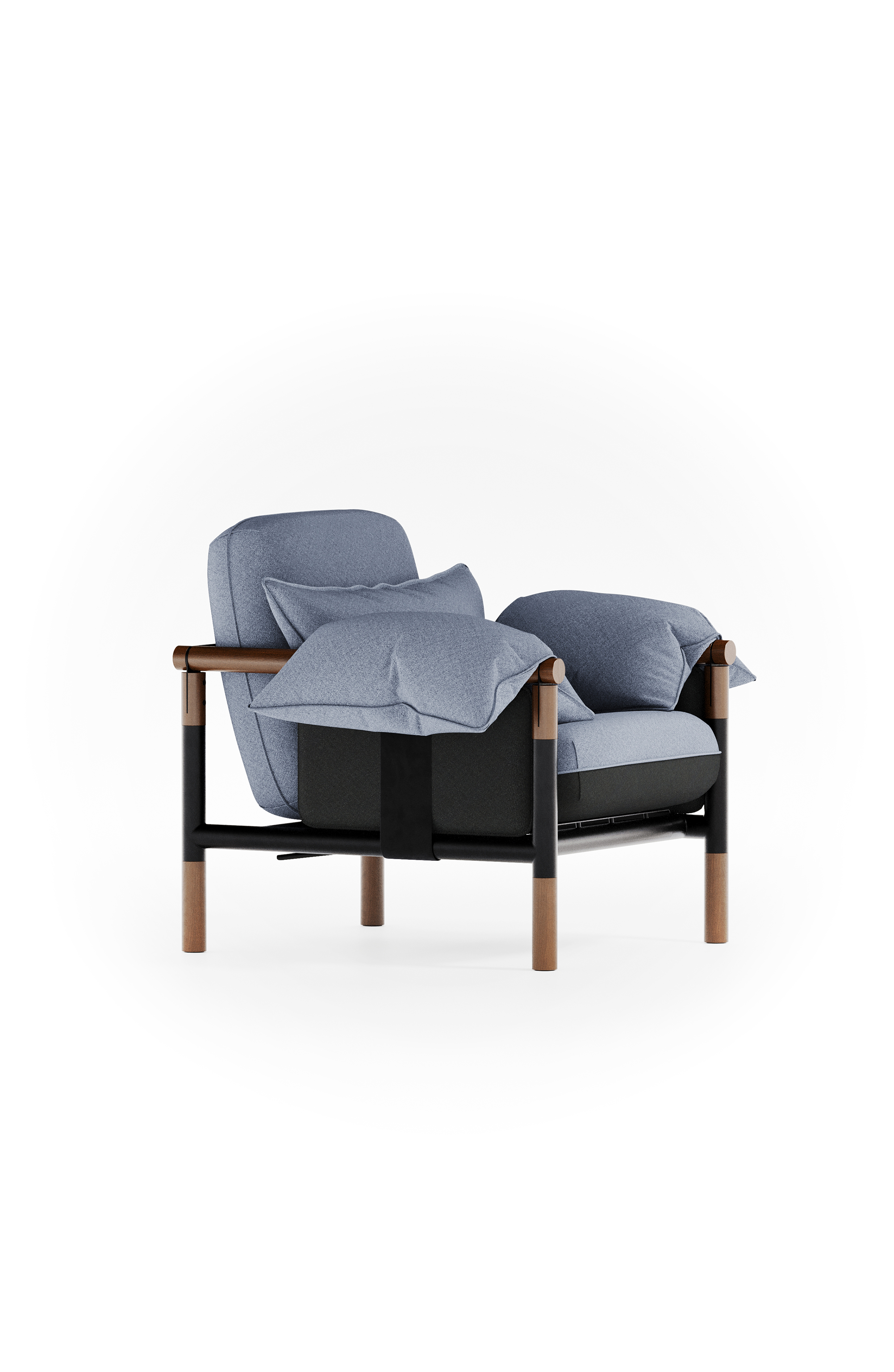 Susy Standard armchair in Thunderstorm (blue-grey) fabric, ash wood frame — upholstered living room chair | Susy Space