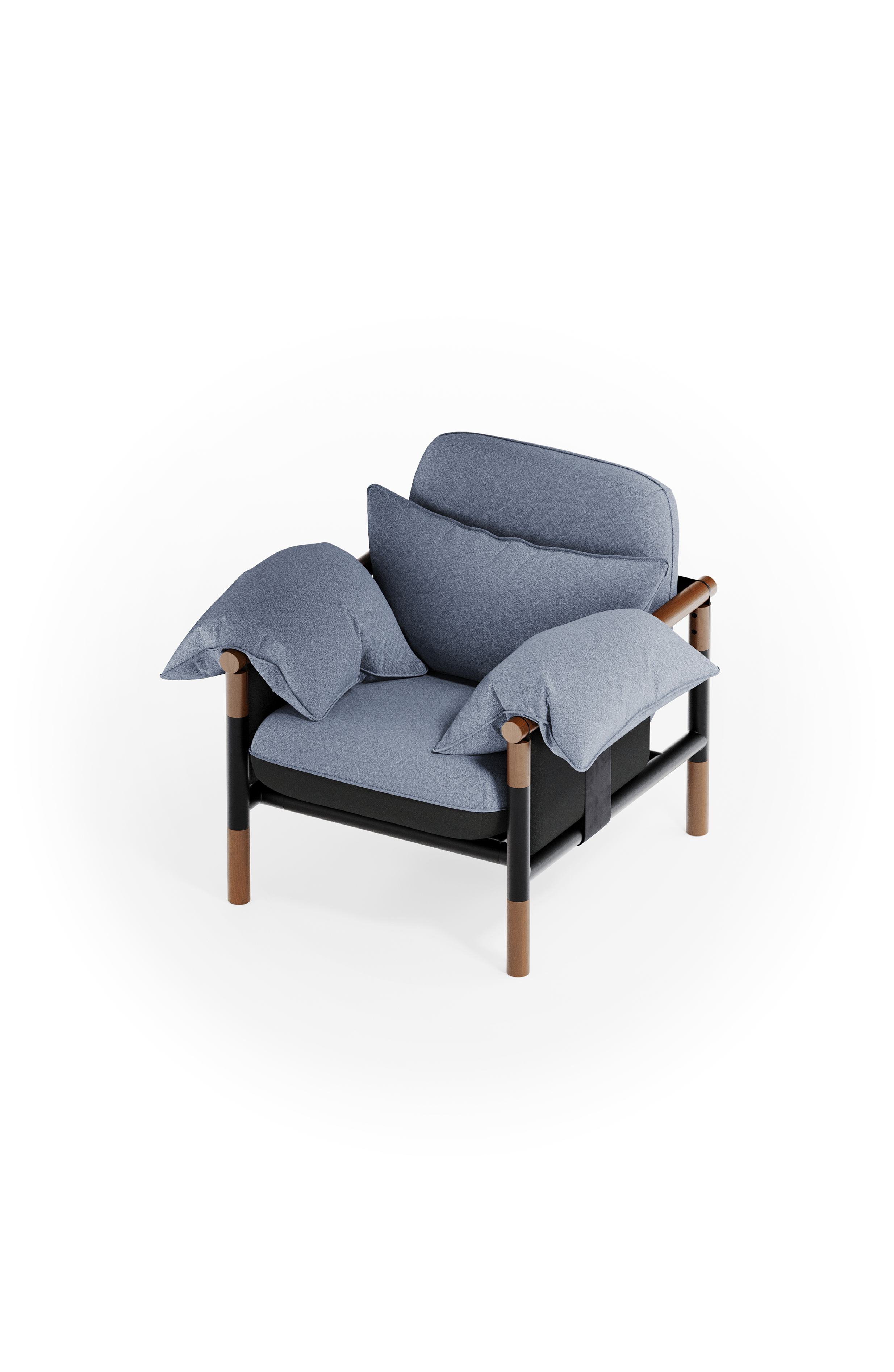 Susy Standard armchair in Thunderstorm (blue-grey) fabric, ash wood frame — upholstered living room chair | Susy Space