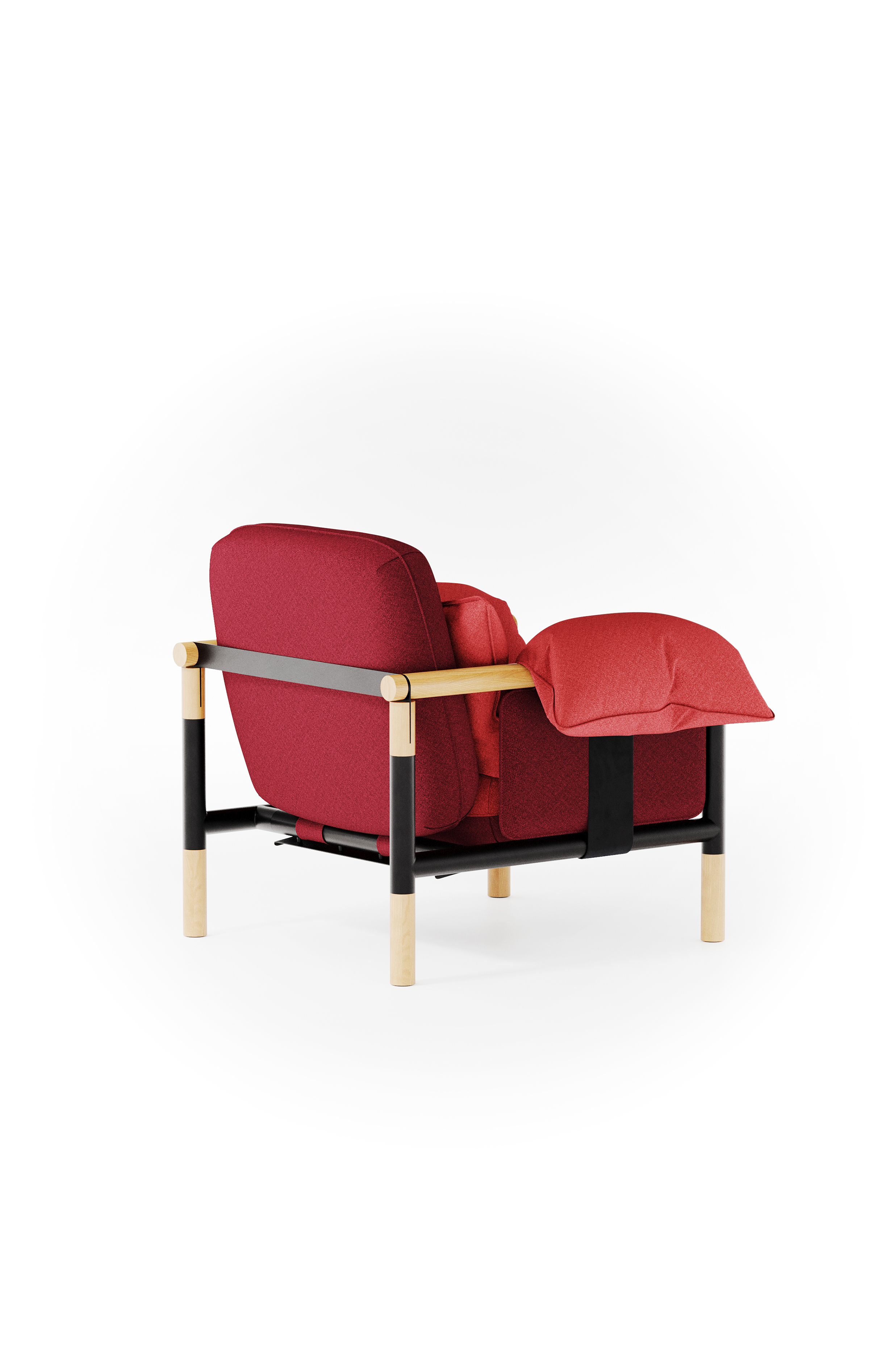 Susy Standard armchair in Ember (red) fabric, ash wood frame — upholstered living room chair | Susy Space