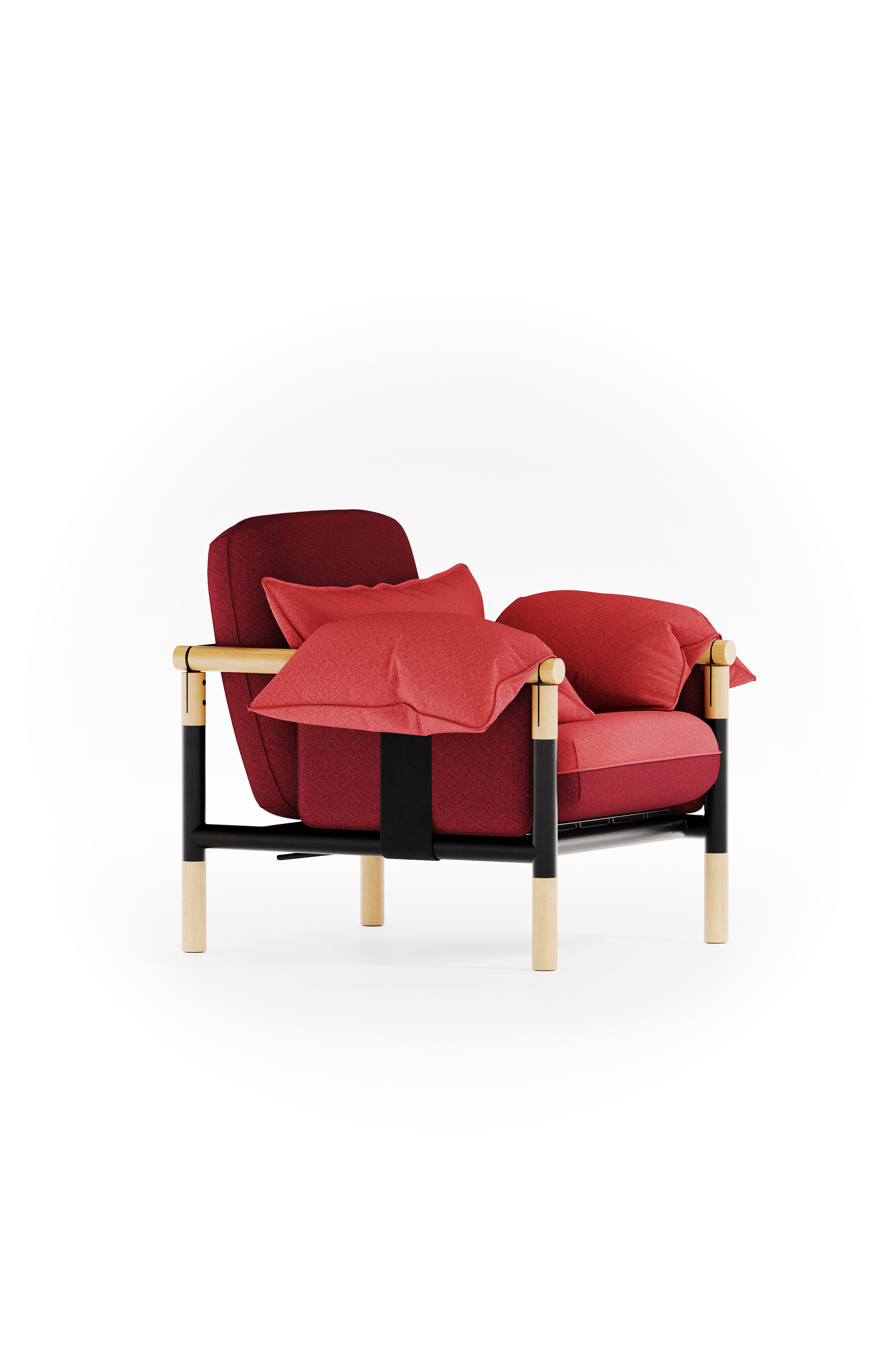 Susy Standard armchair in Ember (red) fabric, ash wood frame — upholstered living room chair | Susy Space
