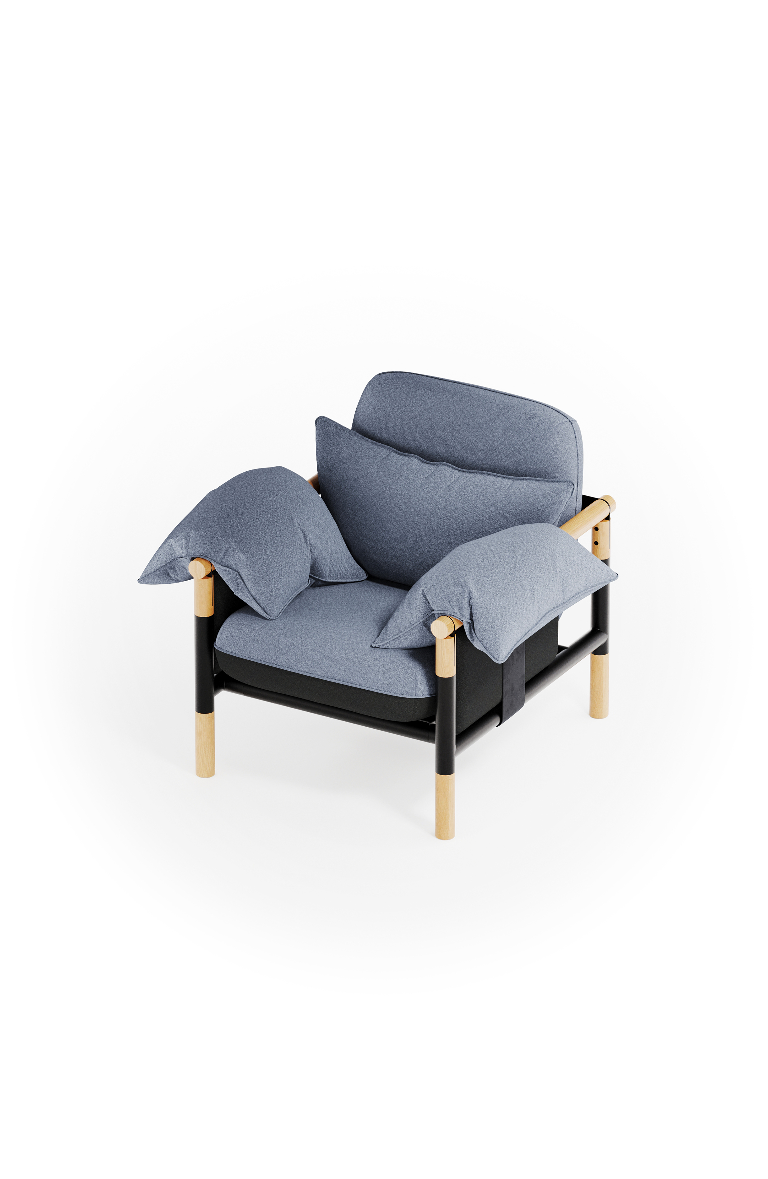 Susy Standard armchair in Thunderstorm (blue-grey) fabric, ash wood frame — upholstered living room chair | Susy Space